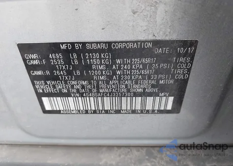 2018 Subaru Outback 2.5I Premium z USA, uszkodzony, nr VIN 4S4BSAFC4J3257300